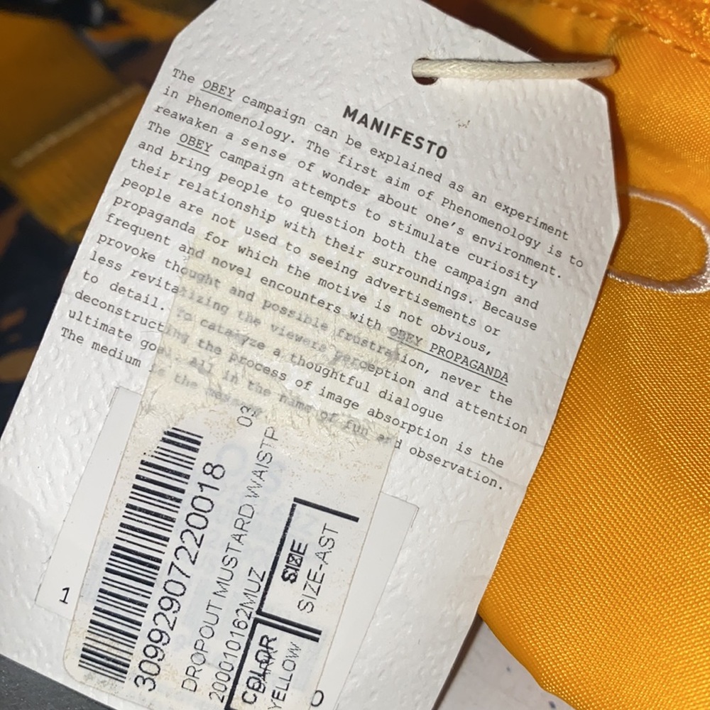 NWT Obey Drop Out Mustard Yellow Fanny Pack - Picture 5 of 6